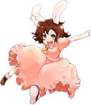  absurdres animal_ears brown_eyes brown_hair bunny_ears bunny_tail carrot carrot_necklace dress full_body highres inaba_tewi jewelry necklace pendant short_hair solo tail touhou transparent_background yuu-yuu 