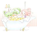  apple apple_inc. bathing bathtub closed_eyes foam food fruit green_eyes green_hair hair_up macintosh macloid macne_coco macne_nana macne_nana_petit multiple_girls pink_hair yahoro yuzu_(fruit) yuzu_bath 