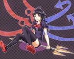  black_hair black_legwear highres houjuu_nue kurozako polearm red_eyes short_hair snake solo thighhighs touhou trident weapon wings zettai_ryouiki 