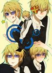  bad_id bad_pixiv_id blonde_hair blush durarara!! expressions heiwajima_shizuo male_focus multiple_persona one_eye_closed red_eyes smile sugi_shi sunglasses veins 