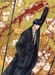  black_eyes black_hair blood clamp coat formal male_focus necktie one-eyed overcoat sakurazukamori_seishirou solo suit x_(manga) 