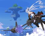  aircraft airplane bad_id bad_pixiv_id bare_shoulders floating_city flying looking_back lowres mof mof's_silver_haired_twintailed_girl oekaki original scenery silver_hair solo twintails 