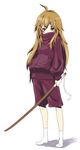  aisaka_taiga bokken brown_eyes brown_hair covered_mouth jacket left-handed long_hair mubouou_aasaa shorts socks solo sword toradora! weapon wooden_sword 