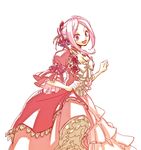  bad_id bad_pixiv_id bow breasts charlotte_(pandora_hearts) choker cleavage dress flower hair_ornament maishi medium_breasts pandora_hearts pink_eyes pink_hair red_eyes rose simple_background smile solo 
