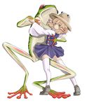  ao_usagi dancing eyes frog hat legs md5_mismatch moriya_suwako red_eyes short_hair simple_background thighhighs touhou white_background 