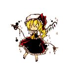  blonde_hair chibi dlei dress flandre_scarlet full_body puffy_short_sleeves puffy_sleeves red_dress short_hair short_sleeves simple_background solid_circle_eyes solo touhou white_background 