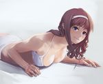  amagami bikini blue_eyes brown_hair hairband jiji_(wander_plug) lying morishima_haruka on_stomach solo swimsuit 