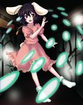  absurdres animal_ears black_hair bunny_ears danmaku highres imperishable_night inaba_tewi red_eyes robiari short_hair socks solo tail touhou 