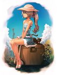  bad_id bad_pixiv_id bare_shoulders brown_eyes brown_hair cat darker_than_black day dress hat legs long_hair ochakai_shin'ya ponytail sandals sitting solo sun_hat sundress yin 