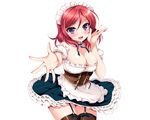  breasts cleavage love_live!_school_idol_project maid ninoko nishikino_maki purple_eyes red_hair stockings thighhighs waitress white 