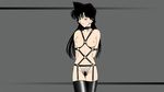  black_hair blue_eyes bondage collar detective_conan garter_belt gray long_hair mouri_ran nipples photoshop polychromatic pubic_hair see_through stockings 