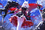  animal_ears dress kinven petals pixiv_fantasia red_eyes sword thighhighs weapon white_hair 