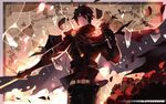  all_male armor black_hair cape joseph_lee male pixiv_fantasia red_eyes short_hair sword weapon 