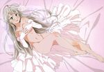  blush breast_hold dress elbow_gloves flowers gray_hair green_eyes haiyore!_nyaruko-san long_hair navel nude nyantype nyaruko rose scan tagme_(artist) wedding_attire 