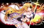  beatmania_iidx blonde_hair breasts cleavage cross eyepatch halo long_hair maru_(sw1tch) navel red_eyes thighhighs 