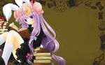  apple book brown fruit hat kneehighs long_hair patchouli_knowledge purple_eyes purple_hair seifuku shiromomo touhou 