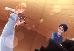  arima_kousei black_hair blonde_hair blue_eyes dress glasses instrument long_hair male miyazono_kawori music piano shigatsu_wa_kimi_no_uso short_hair tie violin 