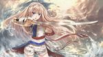  anthropomorphism blonde_hair blue_eyes braids elbow_gloves rain_(icetuofei) richelieu shorts sword uniform weapon zhanjian_shaonu 