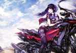  black_hair clouds lira_mist long_hair motorcycle original signed sky 