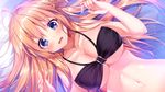  bikini_top blonde_hair blue_eyes blush breasts cleavage game_cg kino_(kino_konomi) light long_hair navel necklace shinonome_setsuna shirogane_x_spirits! 