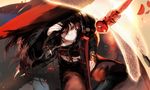  black_hair joseph_lee jpeg_artifacts long_hair petals pixiv_fantasia weapon 