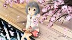  abe_kanari black_eyes cherry_blossoms flute gray_hair headband idolmaster_cinderella_girls instrument narumiya_yume short_hair skirt 