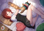  ass bed blush brown_eyes brown_hair drink heart kazenokaze long_hair original panties ponytail underwear 