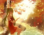  animal dress green_eyes green_hair hatsune_miku lan_jue leaves polychromatic rabbit tree twintails vocaloid water 