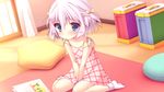  blue_eyes blush dress game_cg housa_serina onomatope* shiratama short_hair socks white_hair zutto_sukishite_takusan_sukishite 