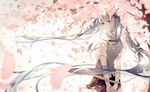  aqua_eyes aqua_hair cherry_blossoms flowers hatsune_miku long_hair petals pudding_(8008208820) seifuku skirt twintails vocaloid 