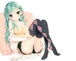  blush breasts cameltoe cleavage green_hair kantai_collection long_hair peko scan suzuya_(kancolle) thighhighs white 