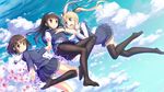  black_hair blonde_hair blue_eyes brown_eyes brown_hair cherry_blossoms clouds kasumigaoka_utaha katou_megumi kneehighs long_hair nablack pantyhose red_eyes saenai_heroine_no_sodatekata sawamura_spencer_eriri seifuku short_hair sky thighhighs twintails 