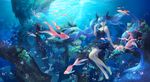  animal barefoot blue bubbles deep-sea_girl_(vocaloid) dress fish hatsune_miku long_hair twintails underwater vocaloid water zhou118800 