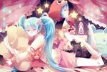  blue_eyes blue_hair hatsune_miku kneehighs long_hair lots_of_laugh_(vocaloid) signed twintails vocaloid 