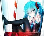  bai_yemeng cropped drink hatsune_miku long_hair thighhighs twintails vocaloid wet 
