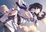  black_hair braids close clouds glasses gono_hitomi gun long_hair pantyhose rail_wars! tagme_(artist) uniform weapon 