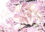  blonde_hair blue_eyes blush briska cherry_blossoms flowers long_hair original petals sideboob signed tree 