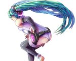  aqua_eyes aqua_hair barefoot hatsune_miku leotard long_hair miku_append skintight twintails vocaloid white 