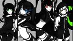  black_hair black_rock_shooter blue_eyes green_eyes hoodie irino_saya koutari_yuu kuroi_mato long_hair polychromatic red_eyes short_hair tagme_(artist) takanashi_yomi twintails white_hair yellow_eyes 