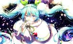  aka_tonbo_(lovetow) aqua_eyes aqua_hair flowers hatsune_miku leaves twintails vocaloid yuki_miku 