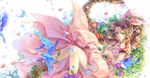  aeris_gainsborough animal bird brown_hair cat_princess dress final_fantasy final_fantasy_vii flowers green_eyes leaves long_hair umbrella wristwear 