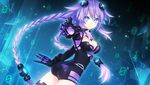  ass blue_eyes bodysuit breasts cleavage compile_heart hyperdimension_neptunia long_hair neptune purple_hair purple_heart skintight tsunako twintails 