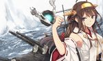  blue_eyes brown_hair hao_(patinnko) headband japanese_clothes kantai_collection kongou_(kancolle) long_hair water weapon 