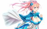  aqua_eyes armor bow breasts cape chain_chronicle cleavage jpeg_artifacts long_hair pink_hair ribbons shijiu_(adamhutt) 