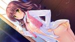  ass breasts brown_hair cleavage drink game_cg long_hair moonstone natsu_no_iro_no_nostalgia open_shirt orikuchi_miu panties towel underwear yamakaze_ran yellow_eyes 