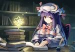  book bow dress hat long_hair magic patchouli_knowledge purple_eyes purple_hair touhou watermark xiaoyin_li 