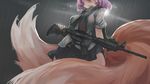  arceon foxgirl gun original purple_hair rain tail water weapon wet 