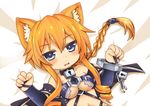  animal_ears blue_eyes blush braids breasts chain chibi choker cleavage date_a_live fang greenteaneko long_hair navel orange_hair shackles underboob yamai_yuzuru 