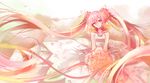  dress flowers hatsune_miku long_hair pink_hair polychromatic red_eyes sakura_miku signed twintails vilor vocaloid 
