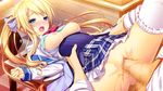  blonde_hair blue_eyes blush breasts censored game_cg harvest_overray jpeg_artifacts long_hair mikami_riria nipples nironiro nopan penis pussy_juice ribbons seifuku sex spread_legs tears thighhighs twintails 